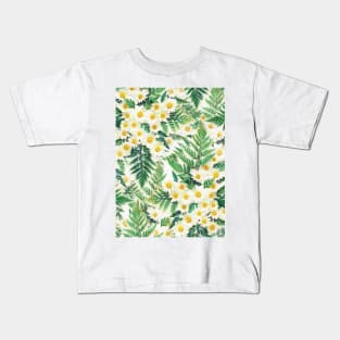 Textured Vintage Daisy and Fern Pattern Kids T-Shirt